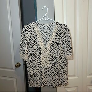 Polka Dot Lace Trim Blouse